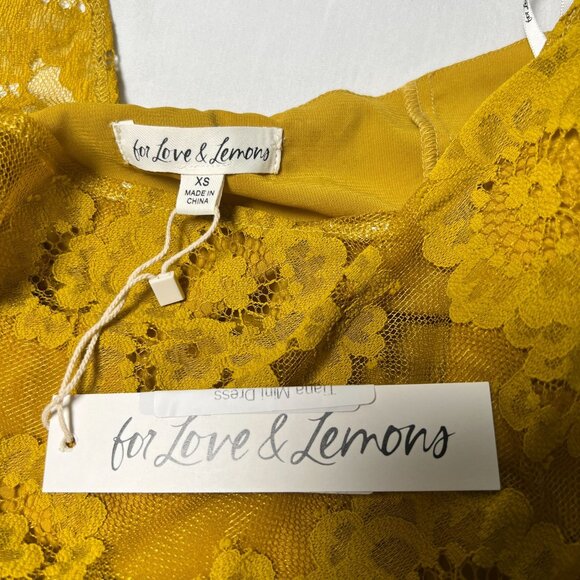 NWT For Love and Lemons Tiana Lace Mini Dress One-Shoulder Floral Yellow XS - Picture 6 of 16